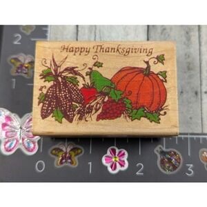 Inkadinkado Happy Thanksgiving 2181K Pumpkin Maize Rubber Stamp Wood #E75